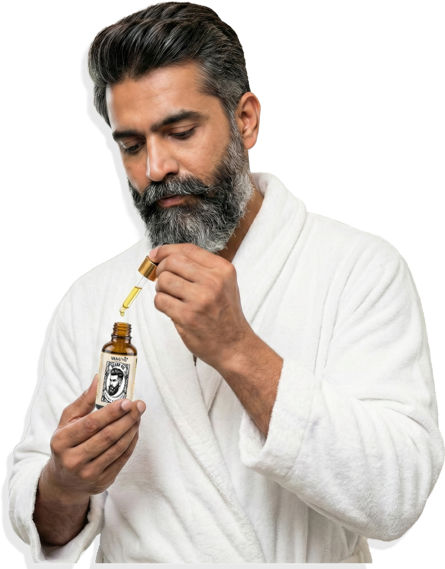 Man using VAA-U Beard Oil
