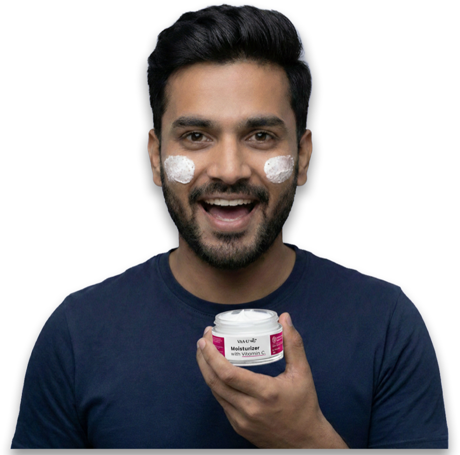 Man using VAA-U Vitamin C Moisturizer